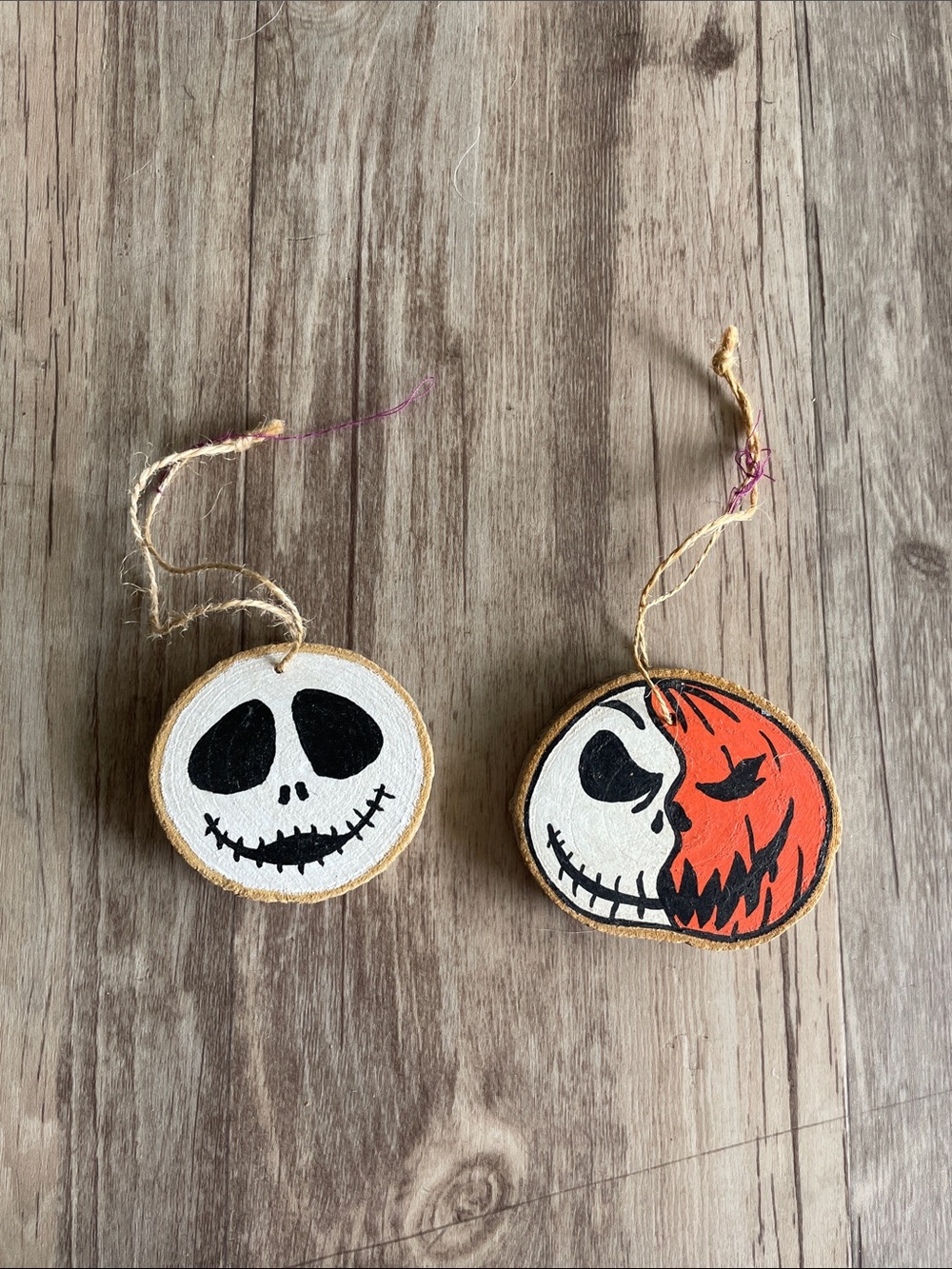 Nightmare Before Christmas Hand Painted Jack Skellington Wood Ornament Set New